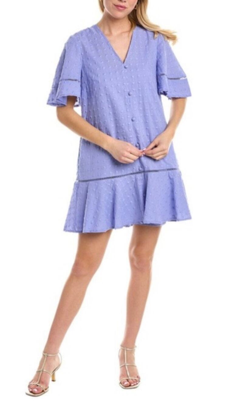 Lela Rose Pearl Mini Dress Lavender Dotted Flounce Ruffle Hem